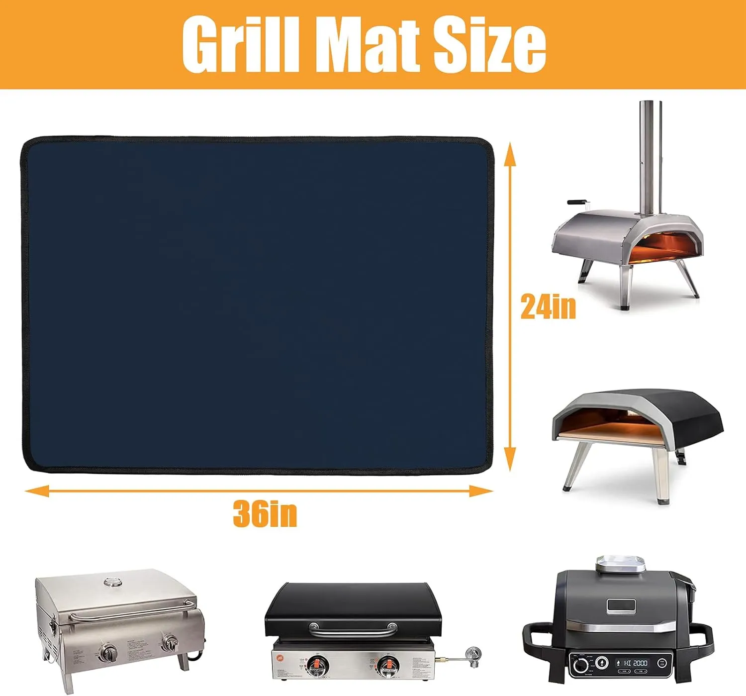 Heat Resistant Mats for Countertop and Grill Table, Fireproof Grill Mats for Outdoor Grill, Portable Charcoal Grill, Gas Grill, Pizza Oven Compatible with Blackstone, Ninja 24x36x0.04in, Blue