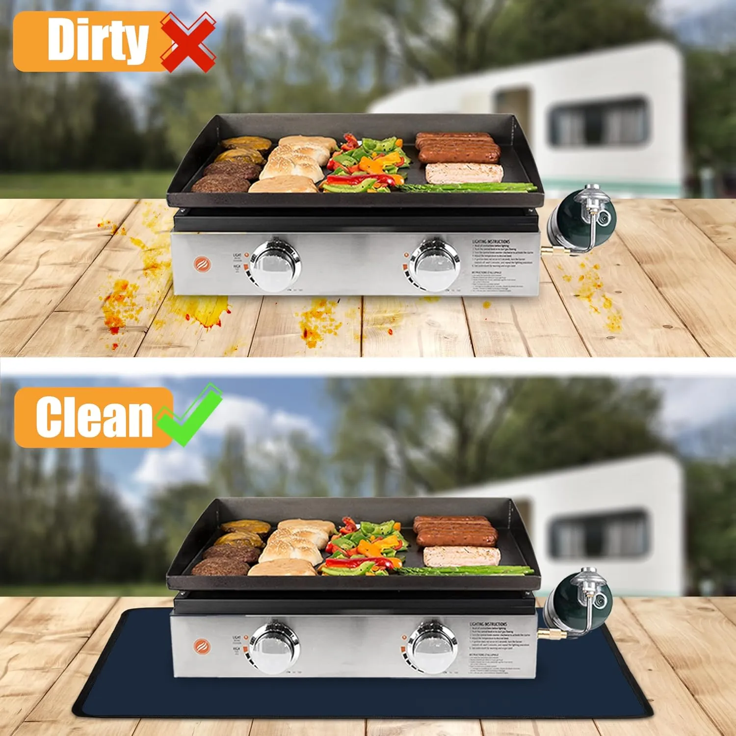 Heat Resistant Mats for Countertop and Grill Table, Fireproof Grill Mats for Outdoor Grill, Portable Charcoal Grill, Gas Grill, Pizza Oven Compatible with Blackstone, Ninja 24x36x0.04in, Blue
