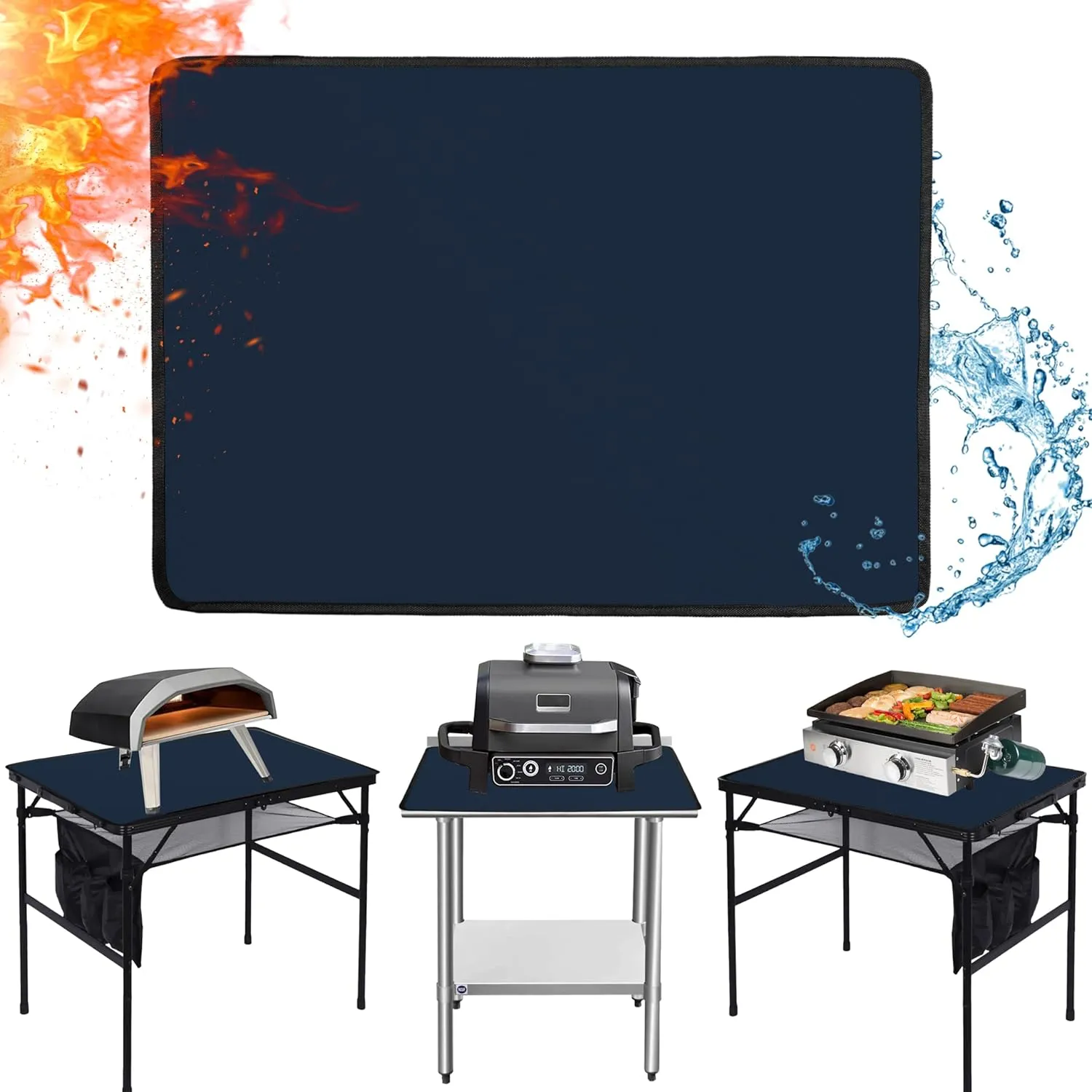 Heat Resistant Mats for Countertop and Grill Table, Fireproof Grill Mats for Outdoor Grill, Portable Charcoal Grill, Gas Grill, Pizza Oven Compatible with Blackstone, Ninja 24x36x0.04in, Blue
