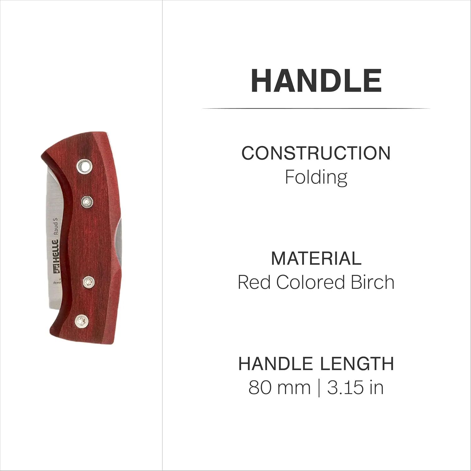HELLE Knives - Raud S -Foldable Knife W/Clip - Birch Wood Handle - Stainless Steel - Made in Norway