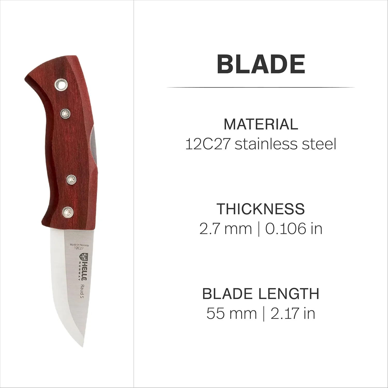 HELLE Knives - Raud S -Foldable Knife W/Clip - Birch Wood Handle - Stainless Steel - Made in Norway
