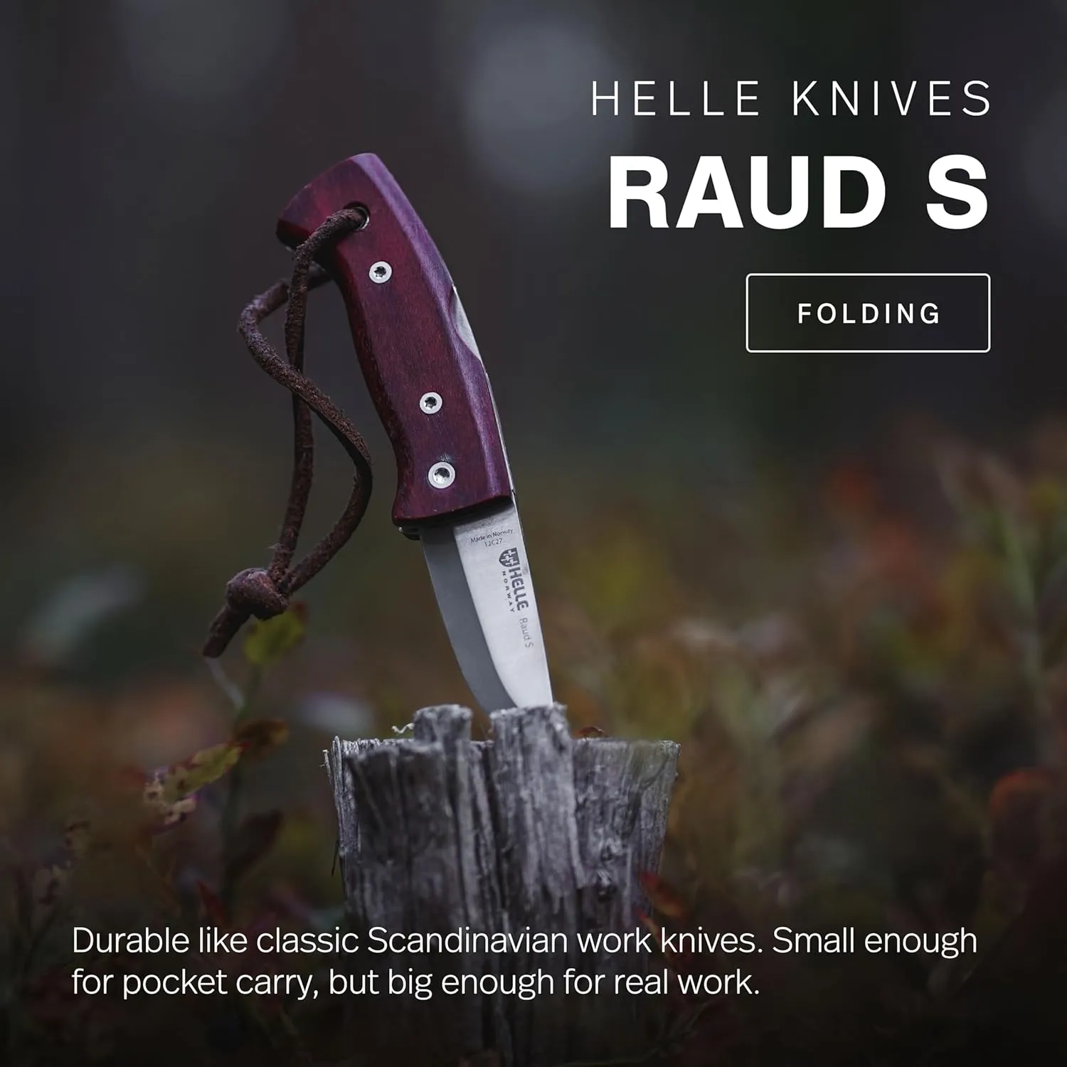 HELLE Knives - Raud S -Foldable Knife W/Clip - Birch Wood Handle - Stainless Steel - Made in Norway
