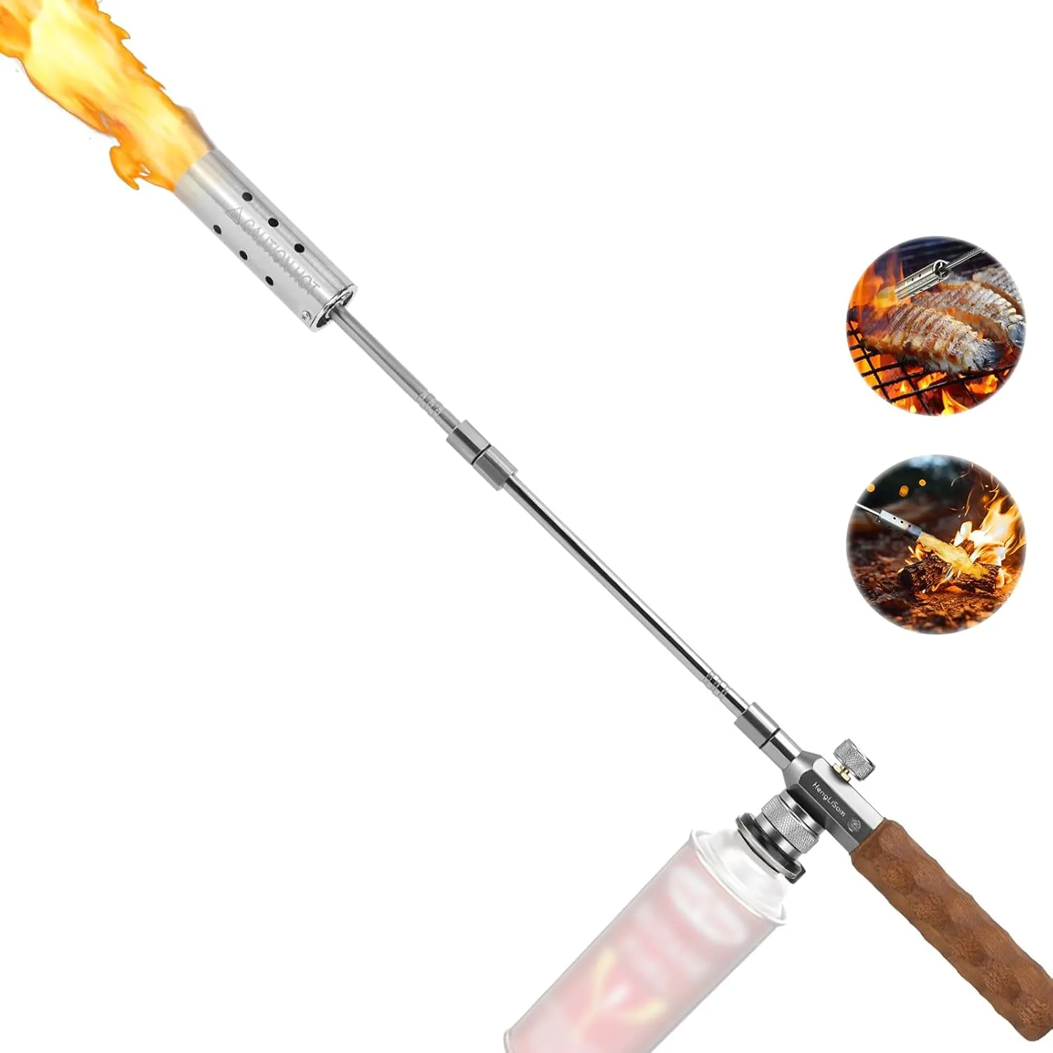HengLiSam Removable Butane Torch for Firewood starting Charcoal starters Fire starter Weed torches, Grill starter torch Compatible with Butane Gas Canisters and Blend Isobutane Fuel