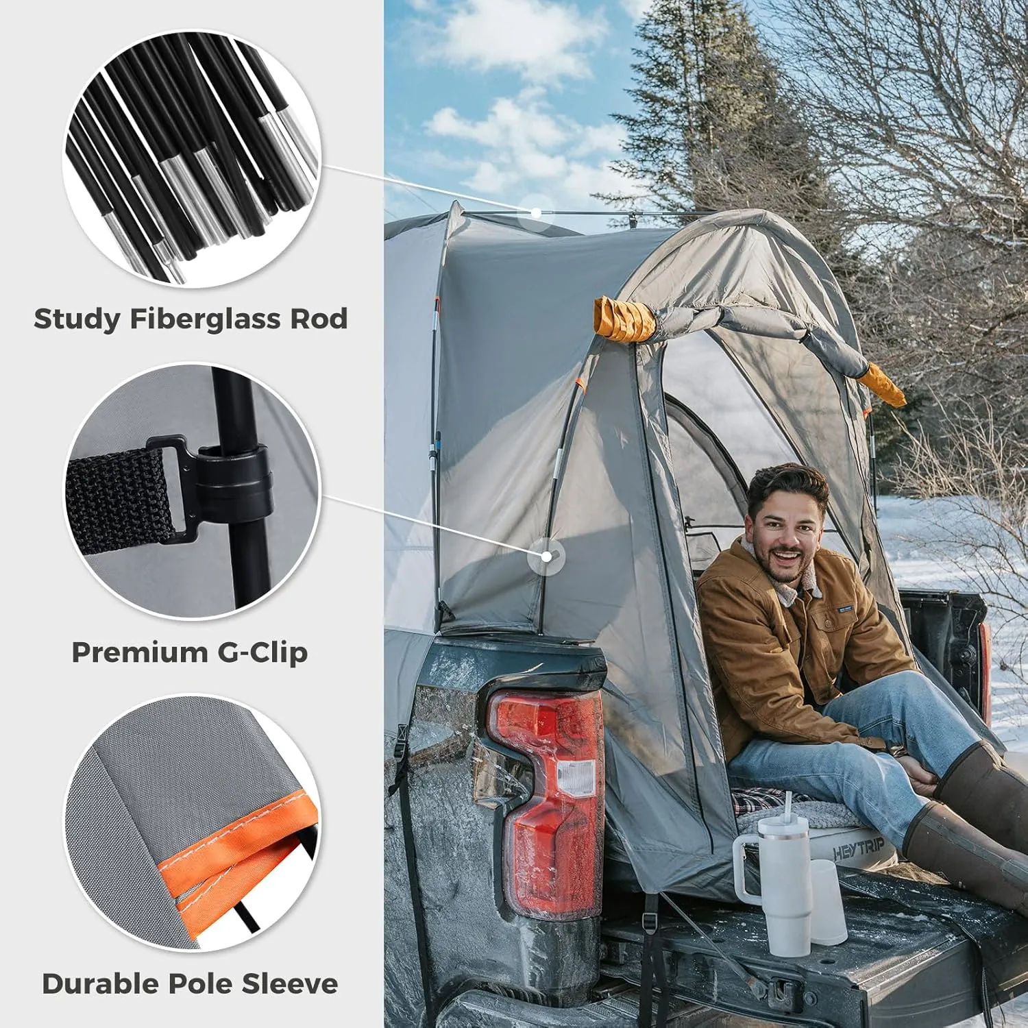 HEYTRIP Truck Bed Tent 5.0ft-6.8ft Waterproof Pickup Truck Tent Double Layer 2 Person Truck Tent Camper for Camping Fishing