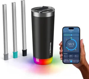 HidrateSpark PRO Smart Tumbler Bundle – Insulated Stainless Steel – Tracks Water Intake with Bluetooth, LED Glow Reminder When You Need to Drink – 20oz, Black   3 Straws