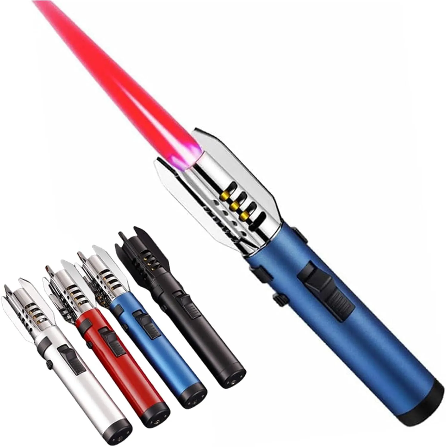 High temperature resistant torch lighter, outdoor adventure fire making tool, windproof butane gas large flame lighter, recyclable refill lighter, metal lighter suitable for kitchen cooking outdoor ca