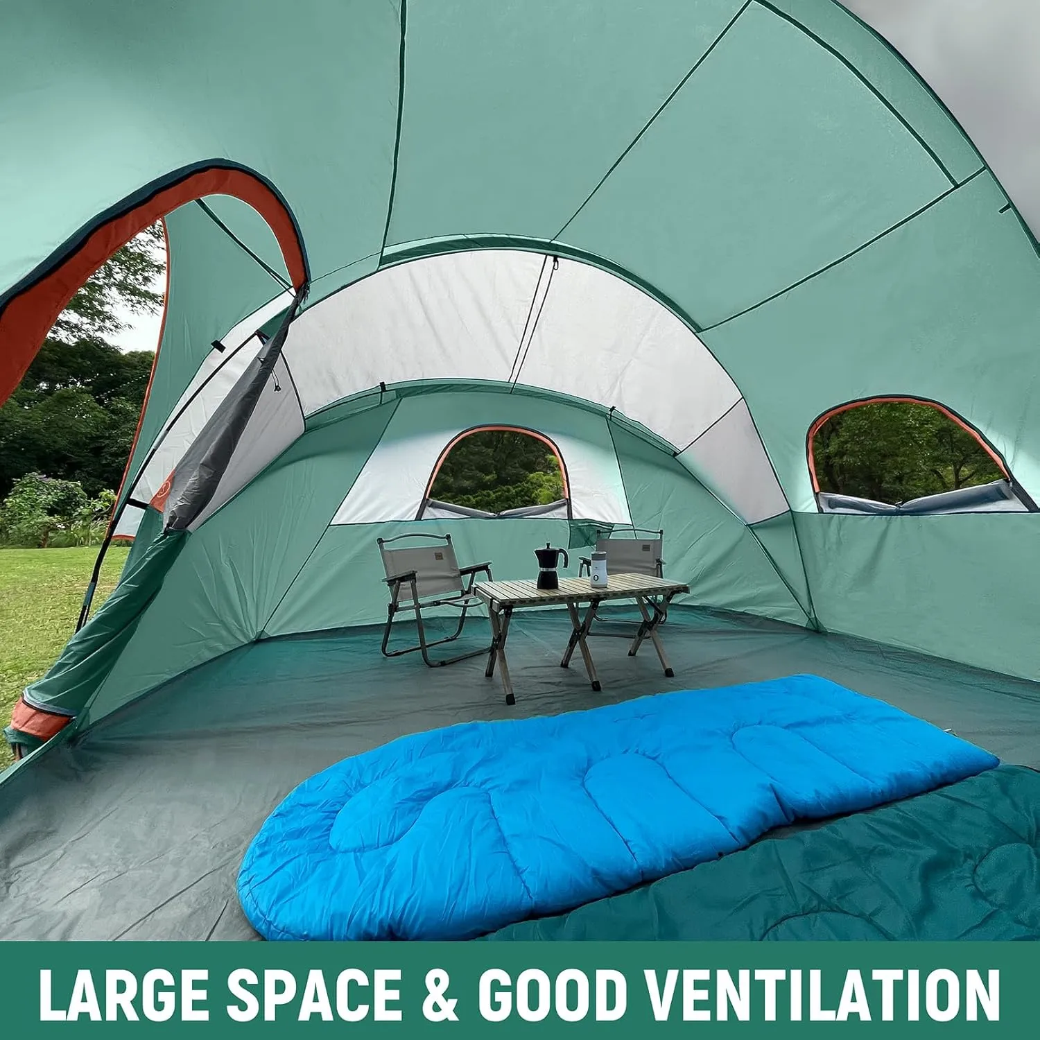 HIKERGARDEN 10 Person Camping Tent - Portable Easy Set Up Family Tent for Camp, Windproof Fabric Dome Tent Outdoor for Hiking, Backpacking, Traveling-14'x11'x74in(H)