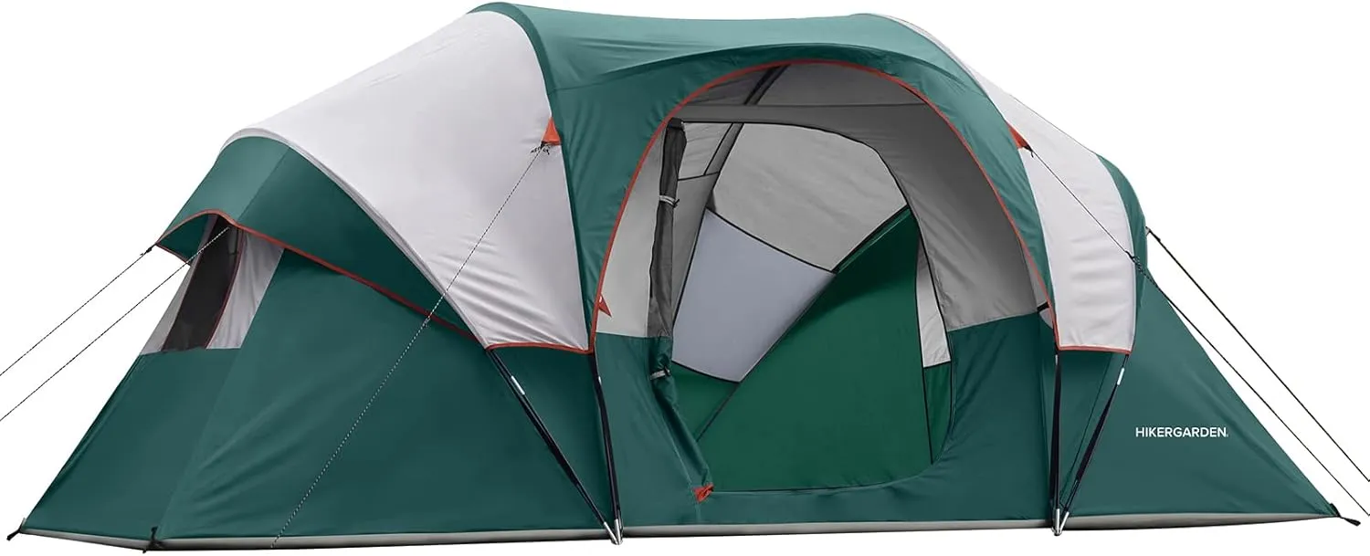 HIKERGARDEN 10 Person Camping Tent - Portable Easy Set Up Family Tent for Camp, Windproof Fabric Dome Tent Outdoor for Hiking, Backpacking, Traveling-14'x11'x74in(H)