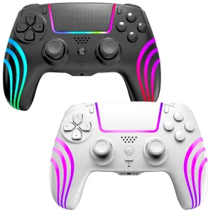 Hittoliy 2 Pack Wireless Controllers for PS4| RGB LED Lighting | Double Shock Feedback | Six-Axis Motion Sensor | 3.5mm Audio Jack