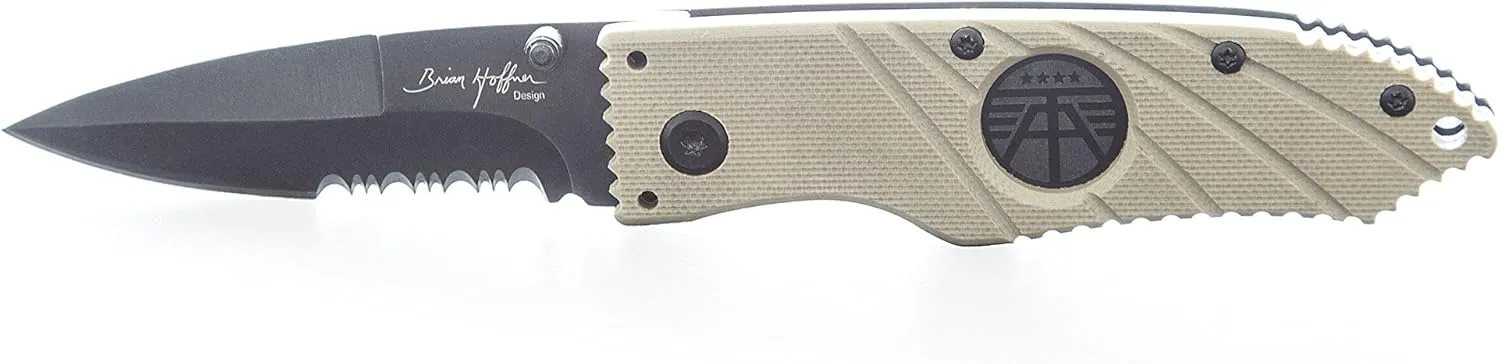 Hoffner Tactical Liner Lock Folding Knife - 2.8 Inch Half-Serrated Blade, G10 Grip and Reversable Pocket Clip. One Hand Opening