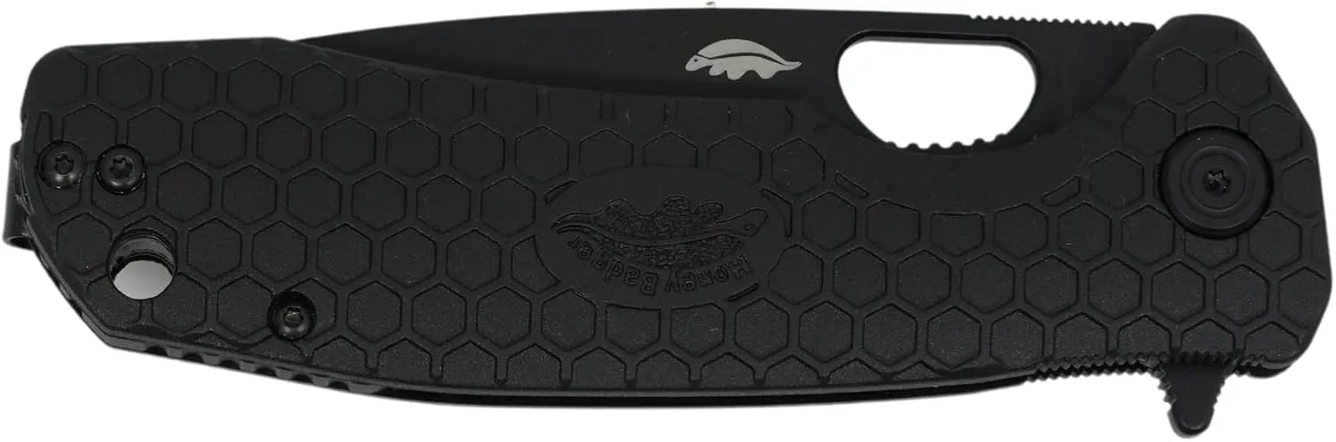 Honey Badger Large Pocket Knife EDC Drop Point Folding Utility Knife 3.6" Steel Blade Reversible Pocket Clip - (3.8oz) Drop Point Large Black DLC Blade HB1224BB