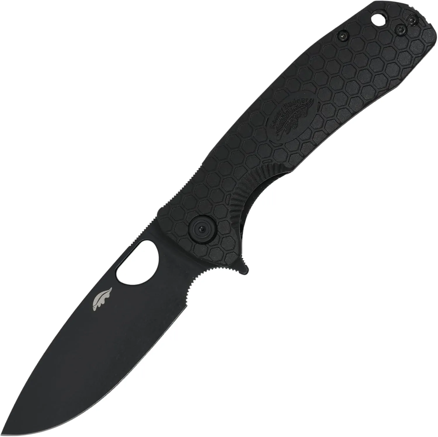 Honey Badger Large Pocket Knife EDC Drop Point Folding Utility Knife 3.6" Steel Blade Reversible Pocket Clip - (3.8oz) Drop Point Large Black DLC Blade HB1224BB
