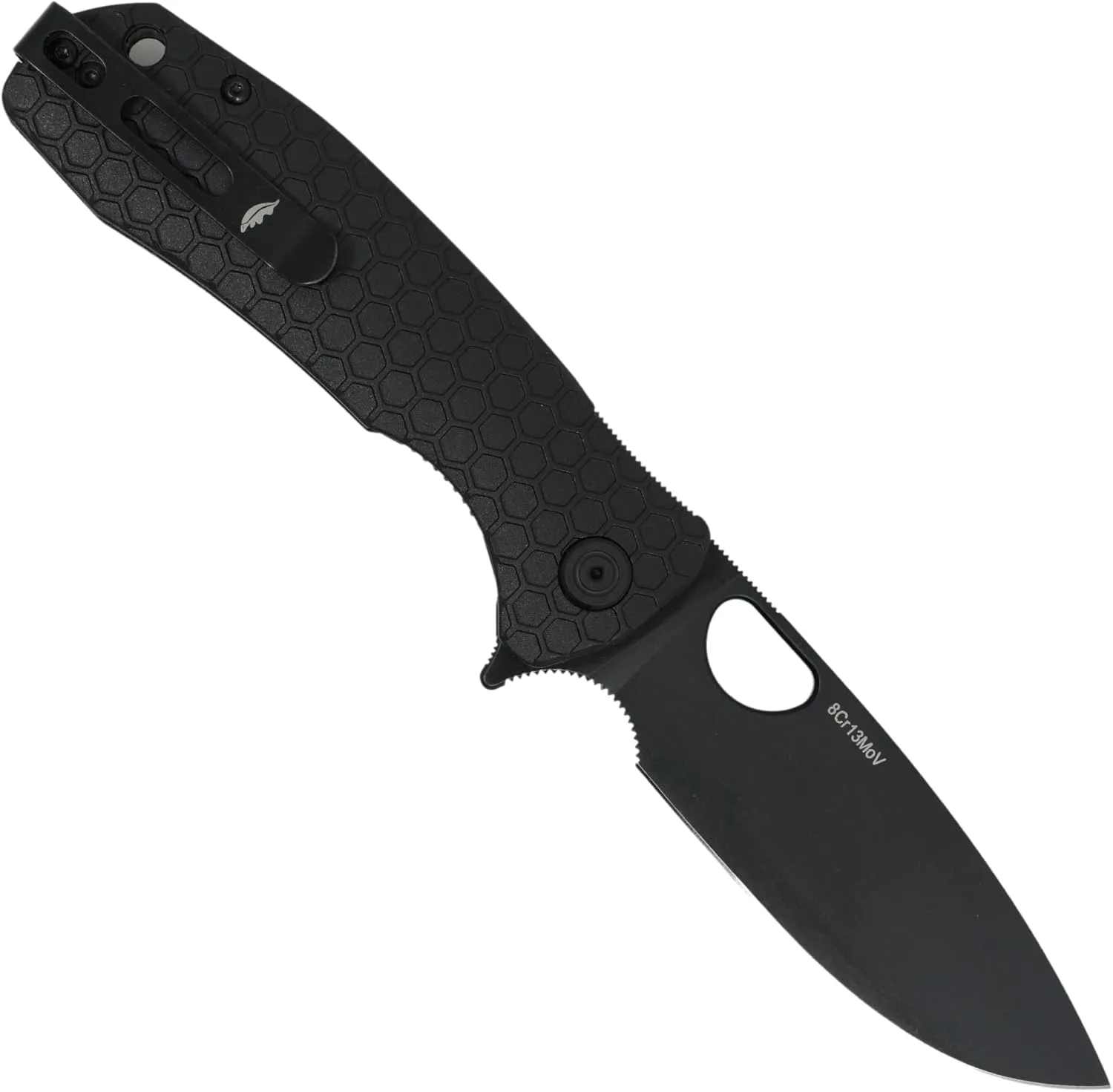 Honey Badger Large Pocket Knife EDC Drop Point Folding Utility Knife 3.6" Steel Blade Reversible Pocket Clip - (3.8oz) Drop Point Large Black DLC Blade HB1224BB