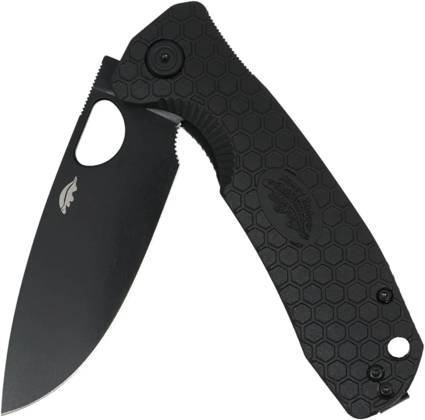 Honey Badger Large Pocket Knife EDC Drop Point Folding Utility Knife 3.6" Steel Blade Reversible Pocket Clip - (3.8oz) Drop Point Large Black DLC Blade HB1224BB