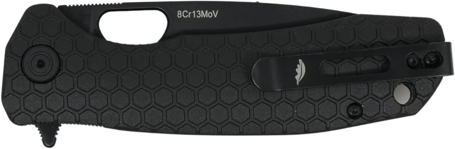 Honey Badger Large Pocket Knife EDC Drop Point Folding Utility Knife 3.6" Steel Blade Reversible Pocket Clip - (3.8oz) Drop Point Large Black DLC Blade HB1224BB
