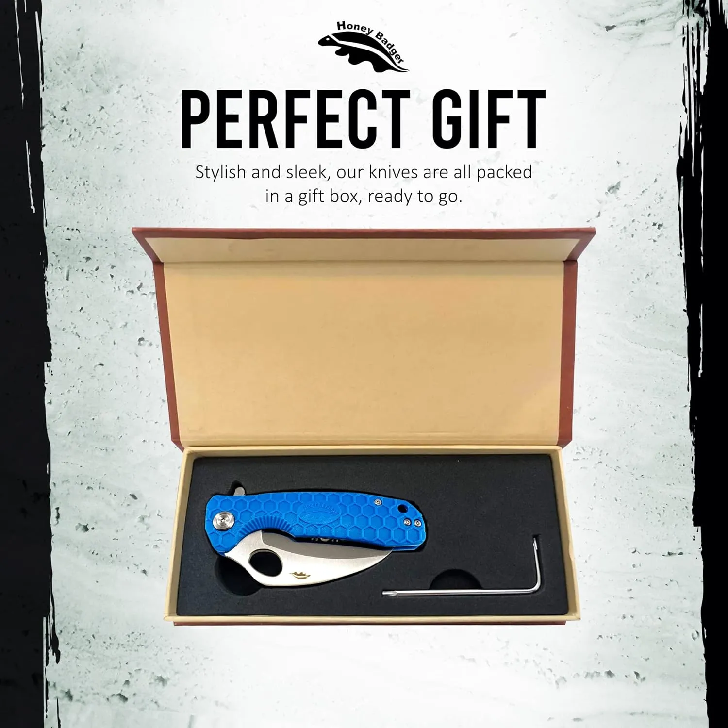 Honey Badger Pocket Knife, EDC Claw Hawkbill Folding Utility Knife, EDC Knife with Stainless Steel Blade, Claw Pocket Knives, Reversible Pocket Clip - 3.4" (Claw Smooth Large Blue)