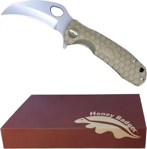 Honey Badger Pocket Knife, EDC Claw Hawkbill Folding Utility Knife, EDC Knife with Stainless Steel Blade, Claw Pocket Knives, Reversible Pocket Clip - 3.4" (Claw Smooth Large Tan)