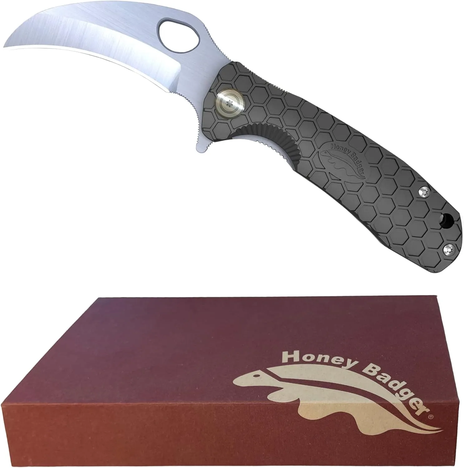 Honey Badger Small Pocket Knife EDC Claw Hawkbill Folding Utility Knife 2.75" Steel Blade, Reversible Pocket Clip, Folding Pocket Knife - (2.9oz) Claw Smooth Small Black HB1141