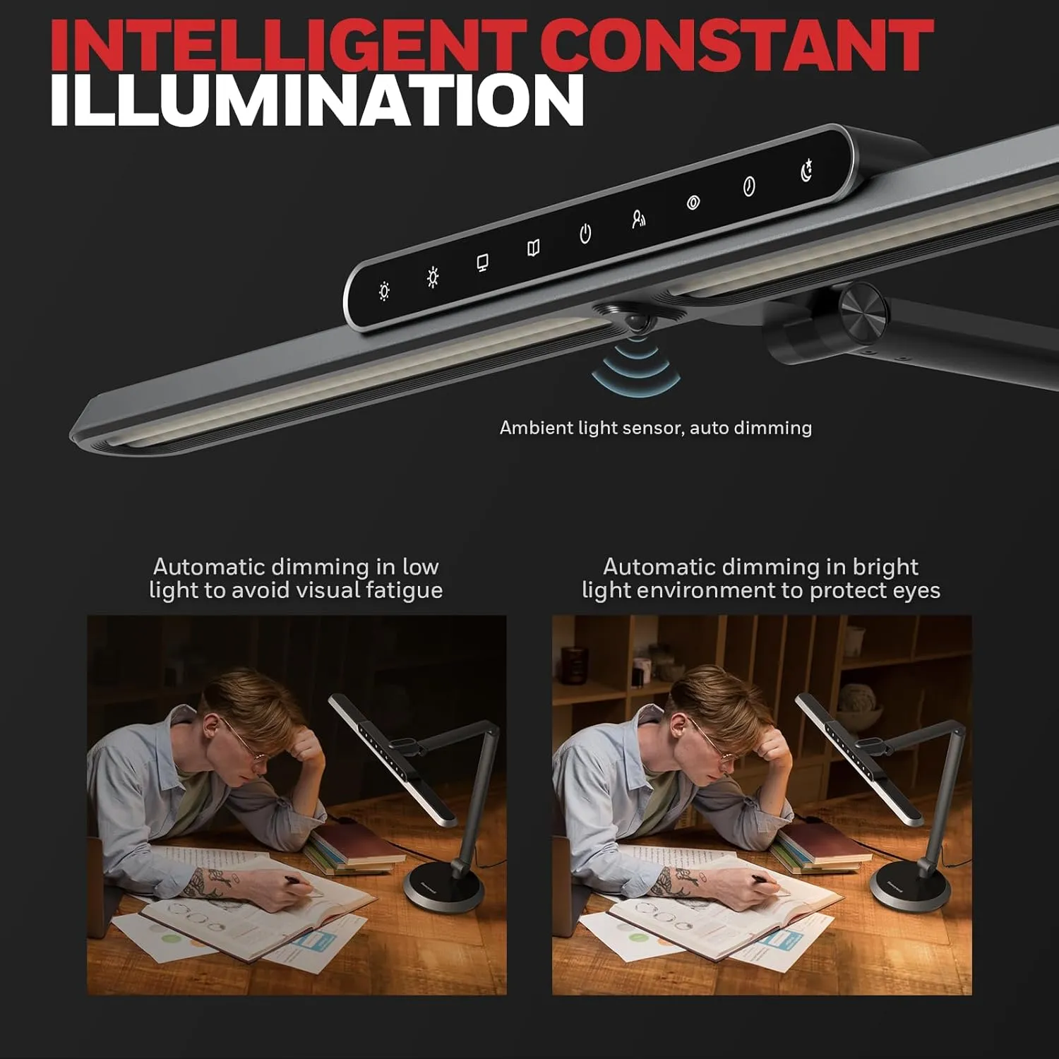 Honeywell Desk Lamp for Home Office, H9 Sunturalux™ Eye-Caring LED Desk Light, 1000LM Dimmable Desk Lamp with Timer and Auto-sensing, Adjustable Desk Reading Light or Study, Cumputer, Architect