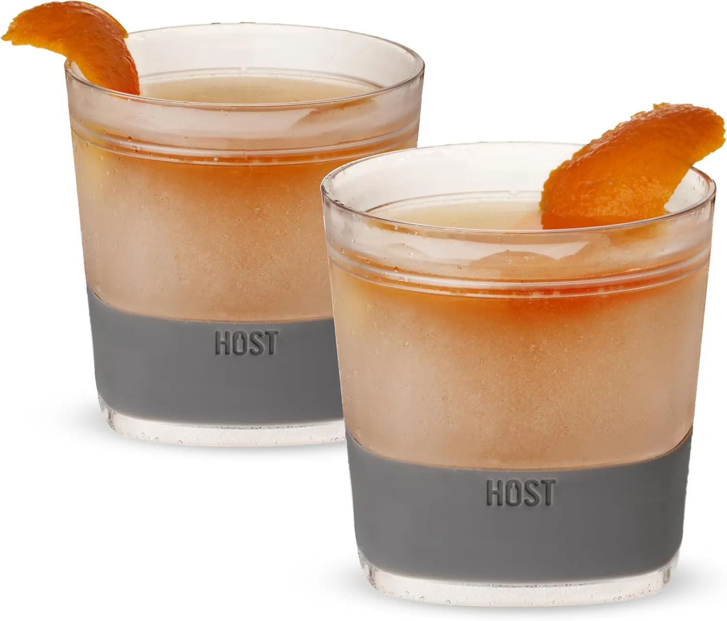 Host Freeze Cooling cups set of 2, Old Fashioned Glass with Silicone band for Bourbon, Scotch, and Whiskey, Whisky Gifts for Men, Grey