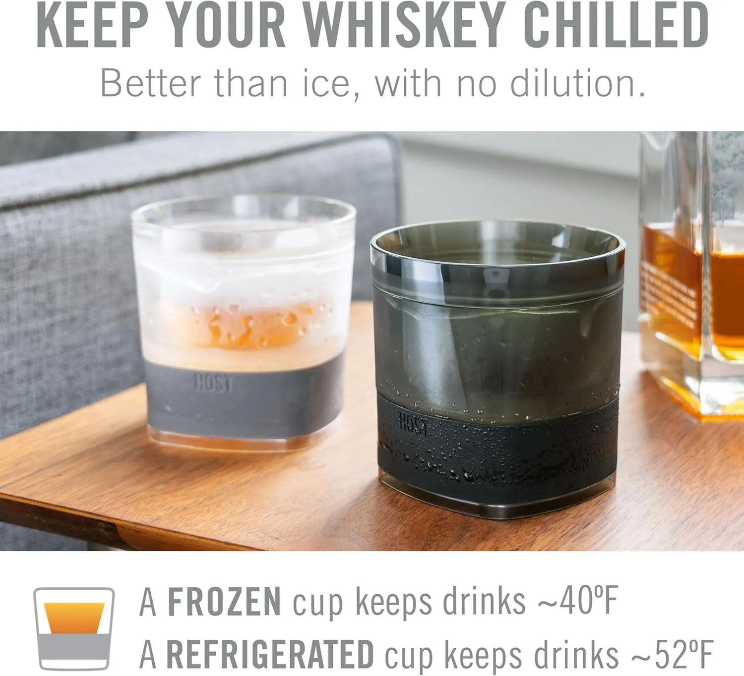 Host Freeze Cooling cups set of 2, Old Fashioned Glass with Silicone band for Bourbon, Scotch, and Whiskey, Whisky Gifts for Men, Grey