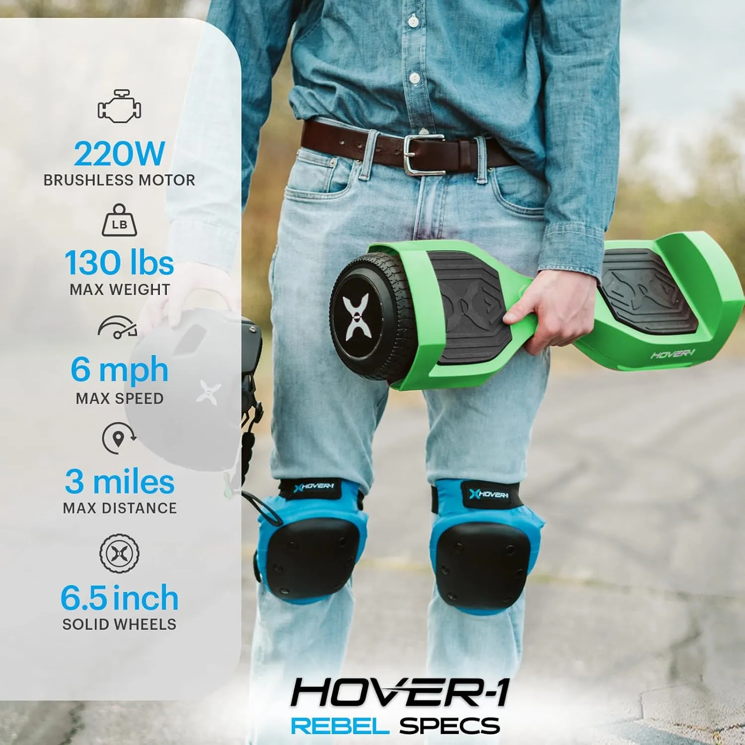 Hover-1 Rebel Electric Self-Balancing Hoverboard for Kids with 6.5” Tires, Dual 110W Motors, 6 mph Max Speed, and 3 Miles Max Range