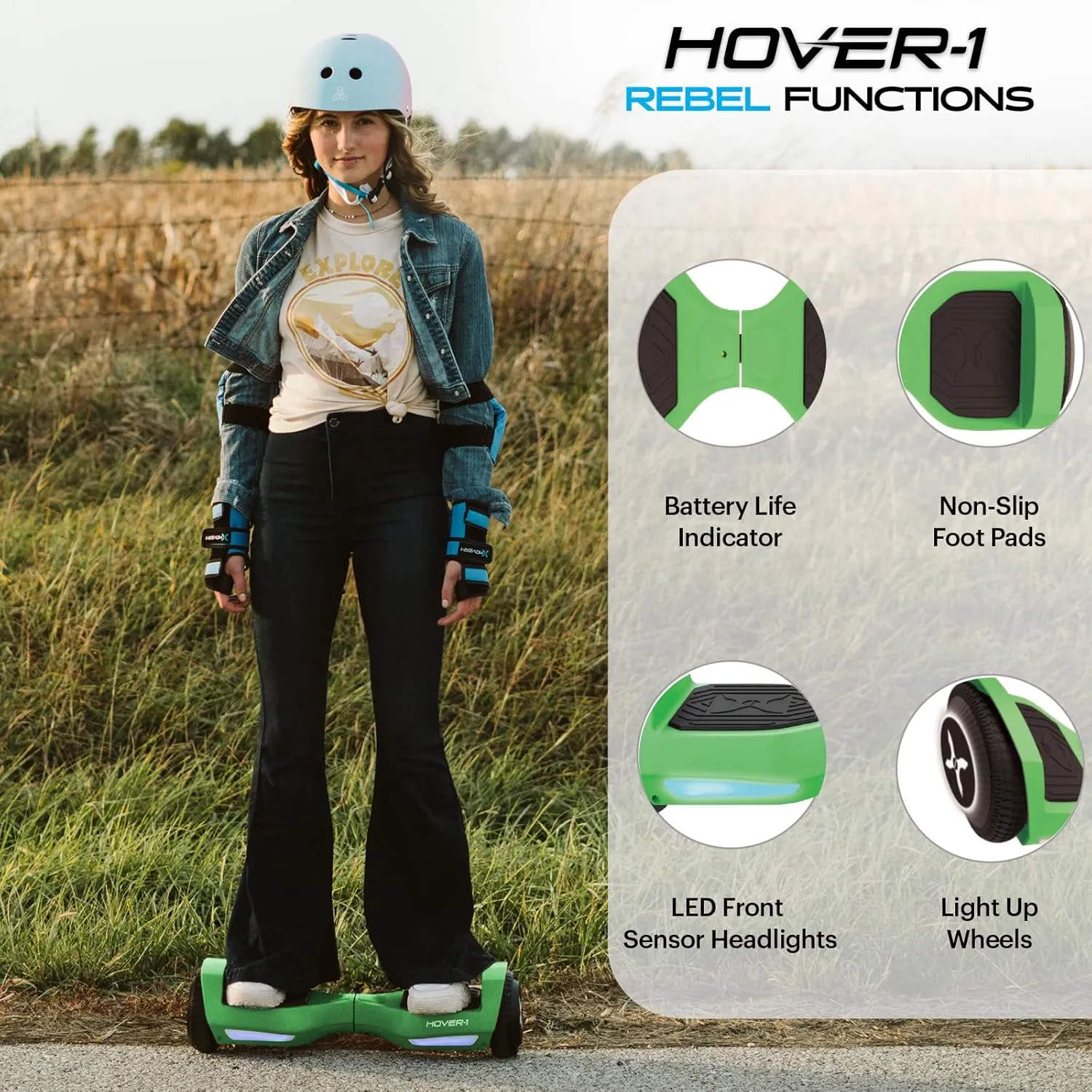 Hover-1 Rebel Electric Self-Balancing Hoverboard for Kids with 6.5” Tires, Dual 110W Motors, 6 mph Max Speed, and 3 Miles Max Range