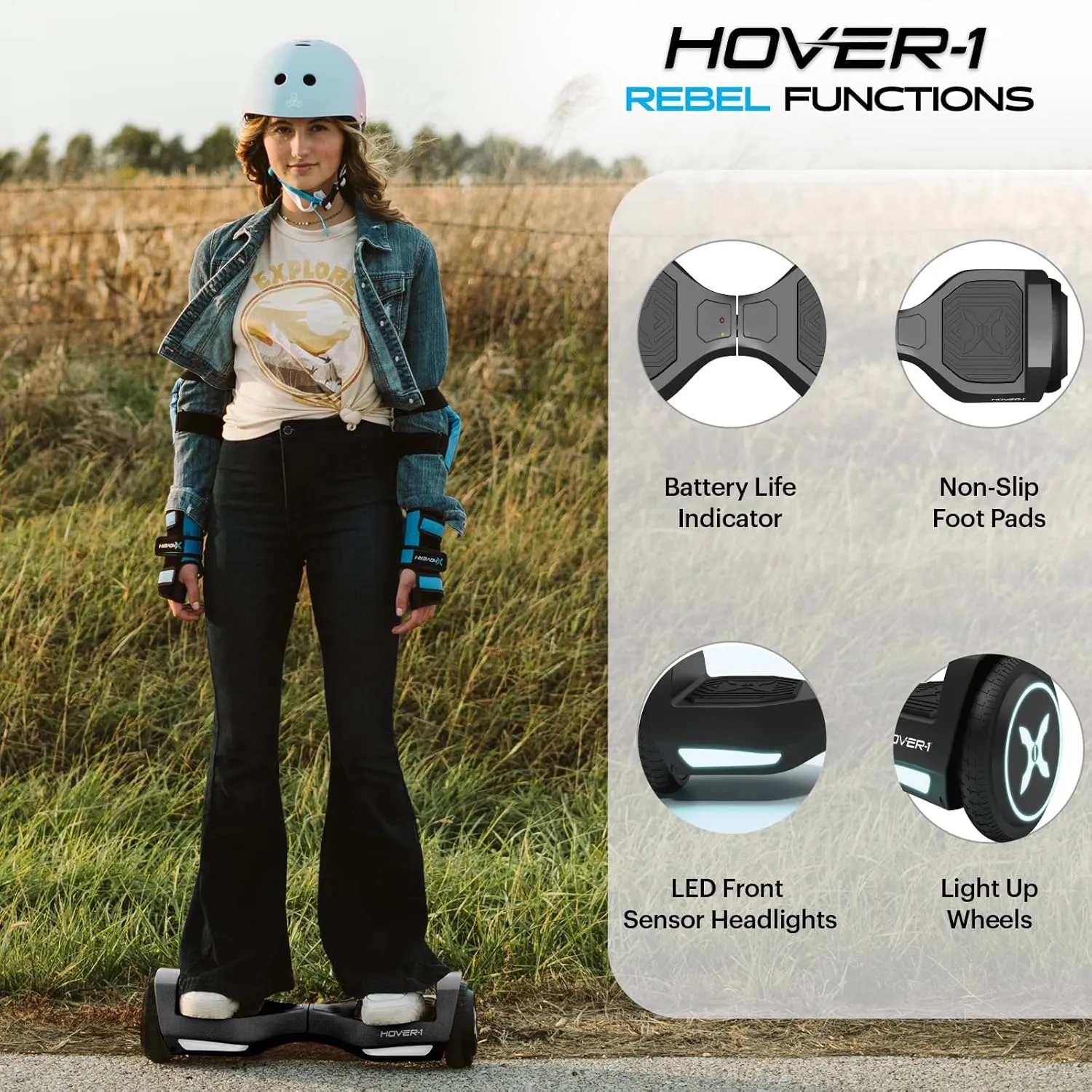 Hover-1 Rebel Electric Self-Balancing Hoverboard for Kids with 6.5” Tires, Dual 110W Motors, 6 mph Max Speed, and 3 Miles Max Range