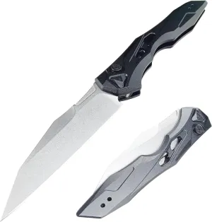 HUAAO Push button Knife, SpeedSafe Assisted Opening Knife，3.5in D2 Blade with Aluminum Alloy Handle, Folding Knife with Reversible Pocket Clip, Everyday Carry for Camping,Gift for Men, black