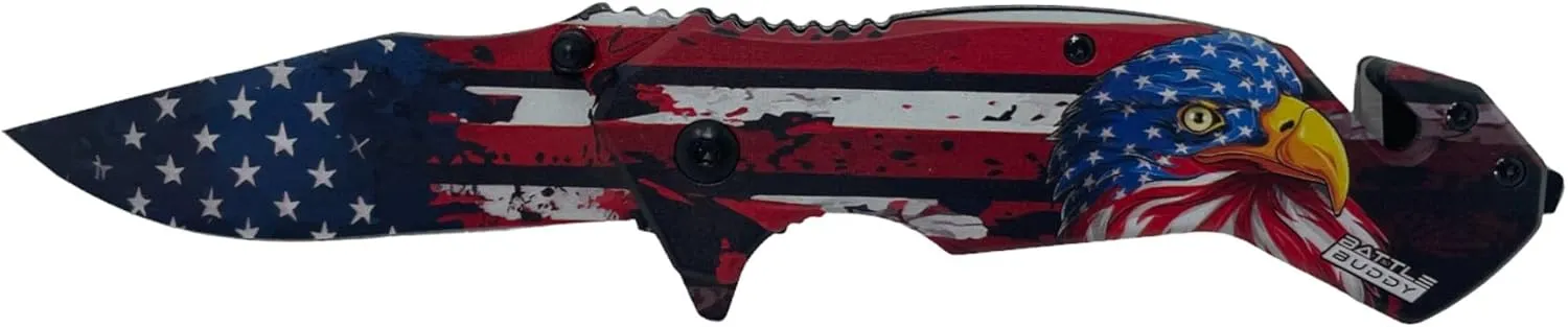 Hunting Knife - American Patriotic Camping Knife - America Folding Pocket Knife - 420 Stainless Steel With Cool Design & American Flag Knives Artwork For Collectors & Enthusiasts