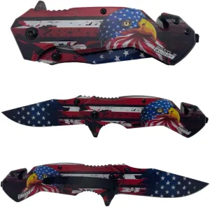 Hunting Knife - American Patriotic Camping Knife - America Folding Pocket Knife - 420 Stainless Steel With Cool Design & American Flag Knives Artwork For Collectors & Enthusiasts