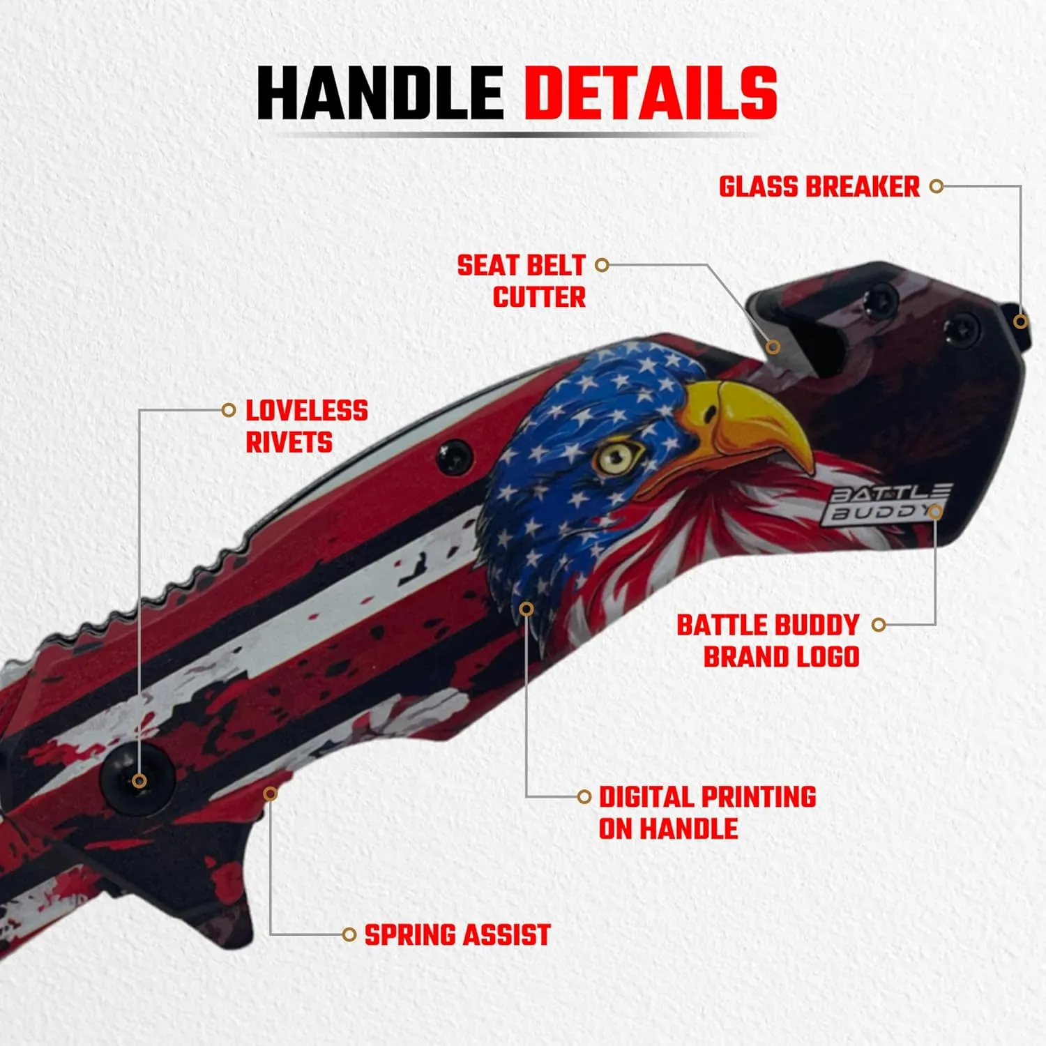 Hunting Knife - American Patriotic Camping Knife - America Folding Pocket Knife - 420 Stainless Steel With Cool Design & American Flag Knives Artwork For Collectors & Enthusiasts