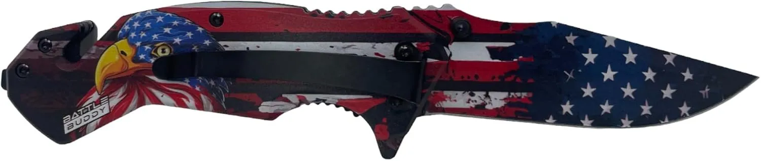 Hunting Knife - American Patriotic Camping Knife - America Folding Pocket Knife - 420 Stainless Steel With Cool Design & American Flag Knives Artwork For Collectors & Enthusiasts