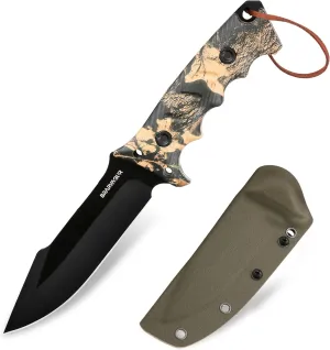 Hunting Knife with Kydex Sheath - 9cr Steel Full Tang Fixed Blade Tactical Knife, and Adjustable Belt Clip for Outdoor Survival, Camping, and Hiking (Camouflage)