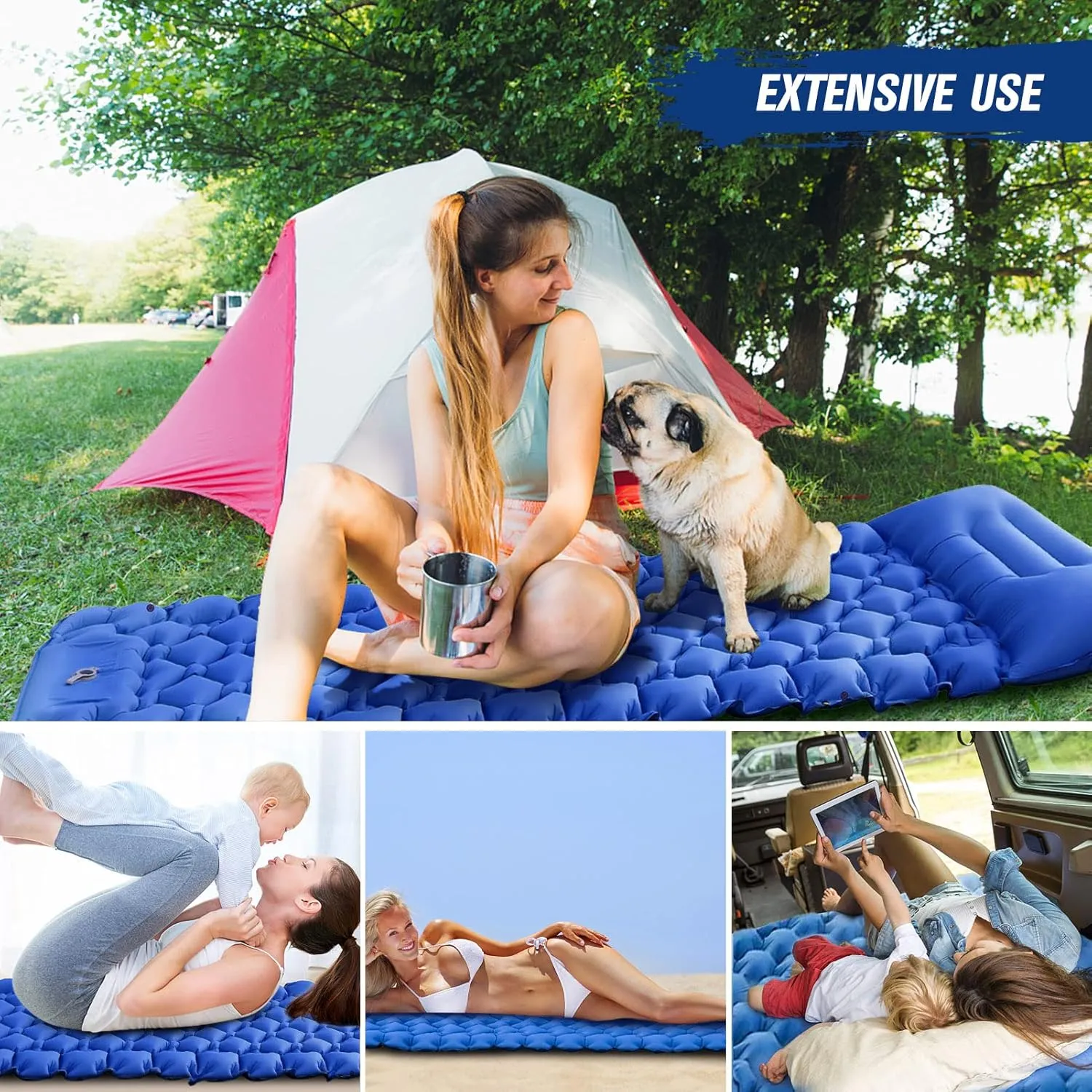 HURRISE Camping Mat, Lightweight Air Mattress with Pillow, Portable Sleeping Pad for Outdoor Activities, Suitable for Hiking, Fishing, Mountaineering, Nylon TPU Material, Green (Orange)