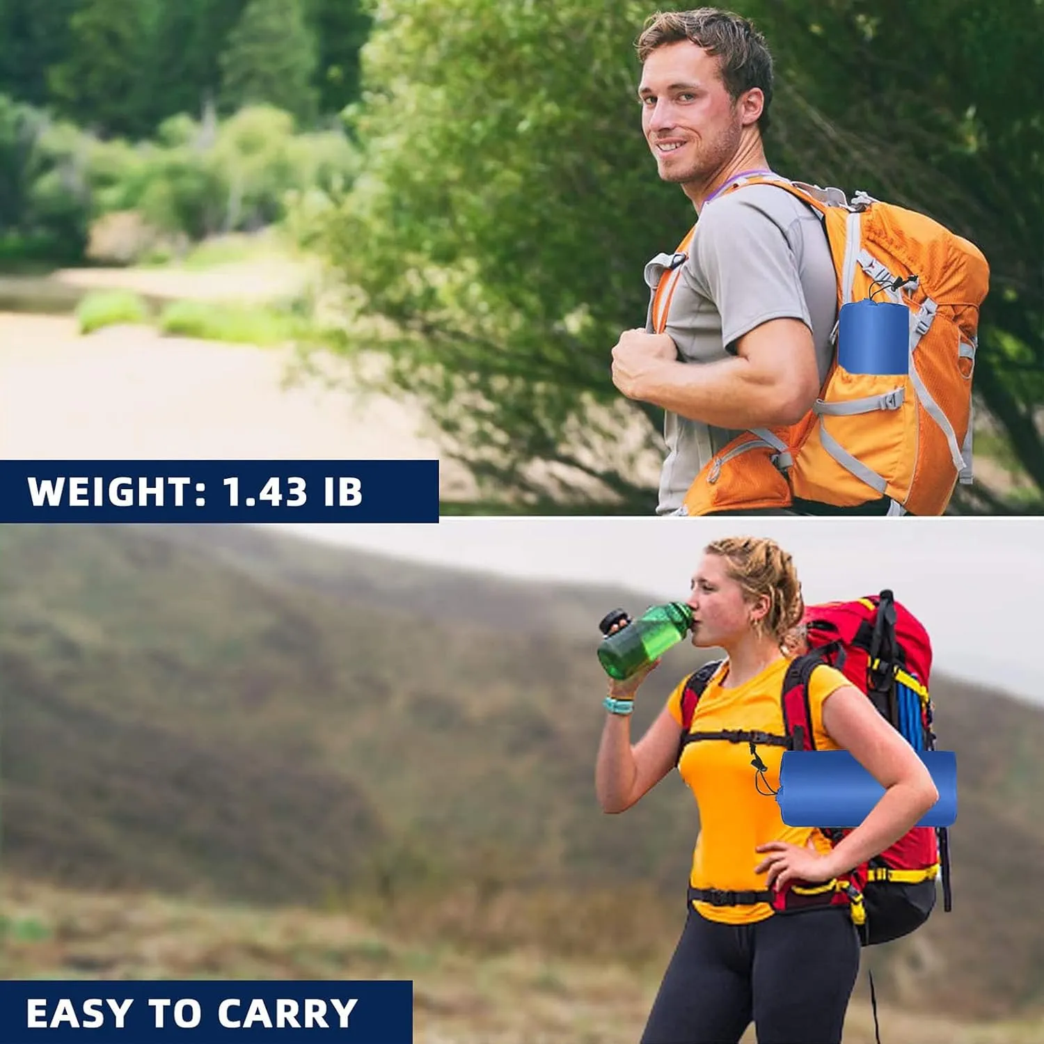 HURRISE Camping Mat, Lightweight Air Mattress with Pillow, Portable Sleeping Pad for Outdoor Activities, Suitable for Hiking, Fishing, Mountaineering, Nylon TPU Material, Green (Orange)