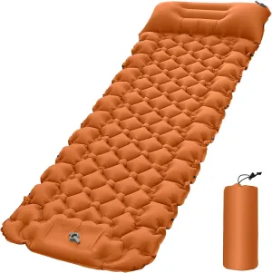 HURRISE Camping Mat, Lightweight Air Mattress with Pillow, Portable Sleeping Pad for Outdoor Activities, Suitable for Hiking, Fishing, Mountaineering, Nylon TPU Material, Green (Orange)