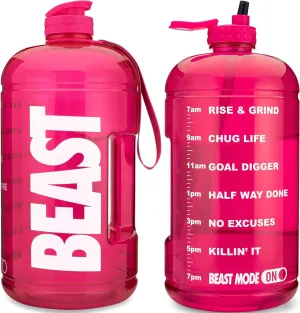 Hydra Cup Pink 64 oz Half Gallon Water Jug, Motivational Water Bottle with Straw & Time Markers, BPA Free