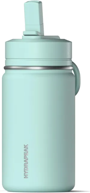 Hydrapeak Mini 14oz Water Bottle with Straw Lid, Stainless Steel Double Wall Insulated Water Bottle | Leak-Proof and Spill-Proof Water Bottle for School, 24 Hours Cold (Fresh Mint)