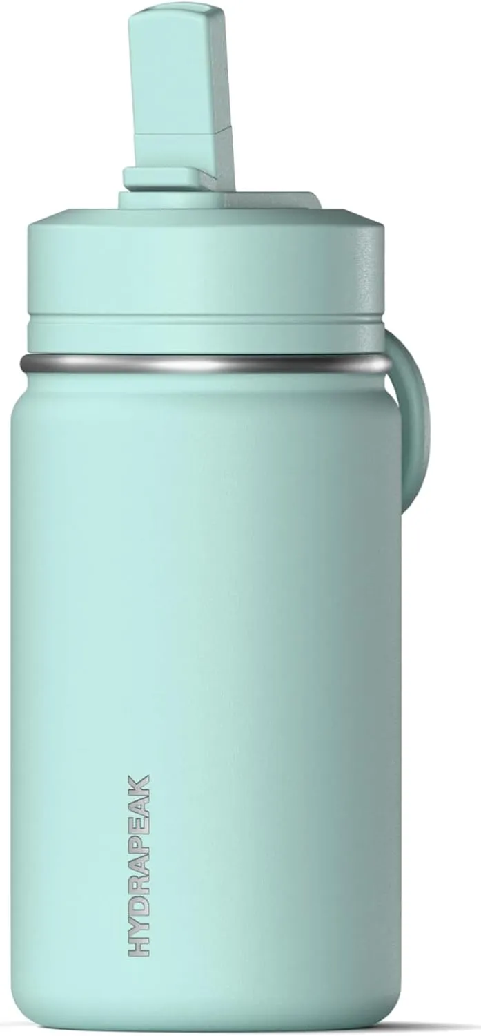 Hydrapeak Mini 14oz Water Bottle with Straw Lid, Stainless Steel Double Wall Insulated Water Bottle | Leak-Proof and Spill-Proof Water Bottle for School, 24 Hours Cold (Fresh Mint)