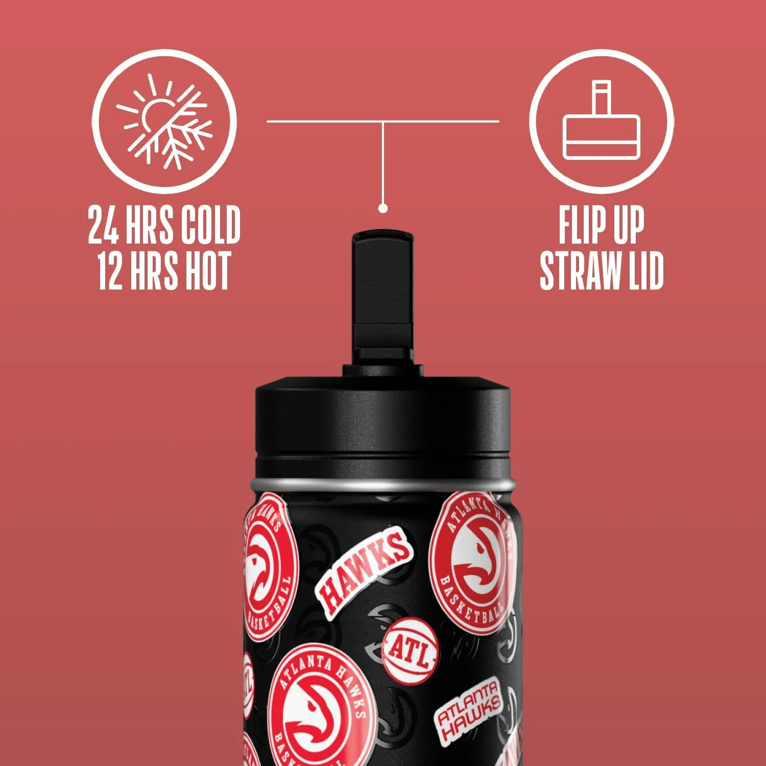 Hydrapeak x NBA Officially Licensed Atlanta Hawks 14oz Mini Kids Water Bottle with Straw Lid and Handle Reusable Stainless Steel Double Wall Insulated Spill Proof Sports Gift for Boys Girls
