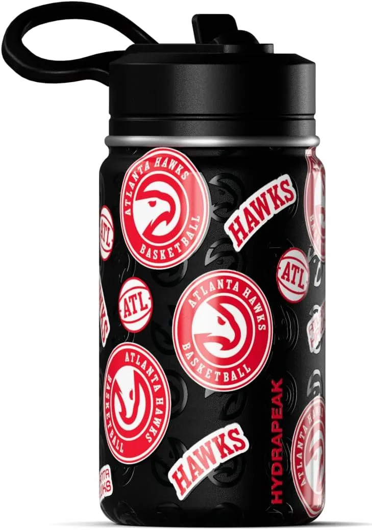 Hydrapeak x NBA Officially Licensed Atlanta Hawks 14oz Mini Kids Water Bottle with Straw Lid and Handle Reusable Stainless Steel Double Wall Insulated Spill Proof Sports Gift for Boys Girls