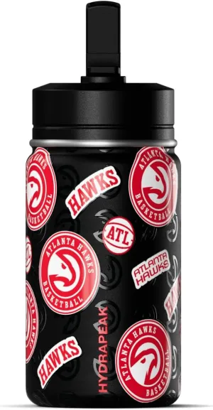 Hydrapeak x NBA Officially Licensed Atlanta Hawks 14oz Mini Kids Water Bottle with Straw Lid and Handle Reusable Stainless Steel Double Wall Insulated Spill Proof Sports Gift for Boys Girls