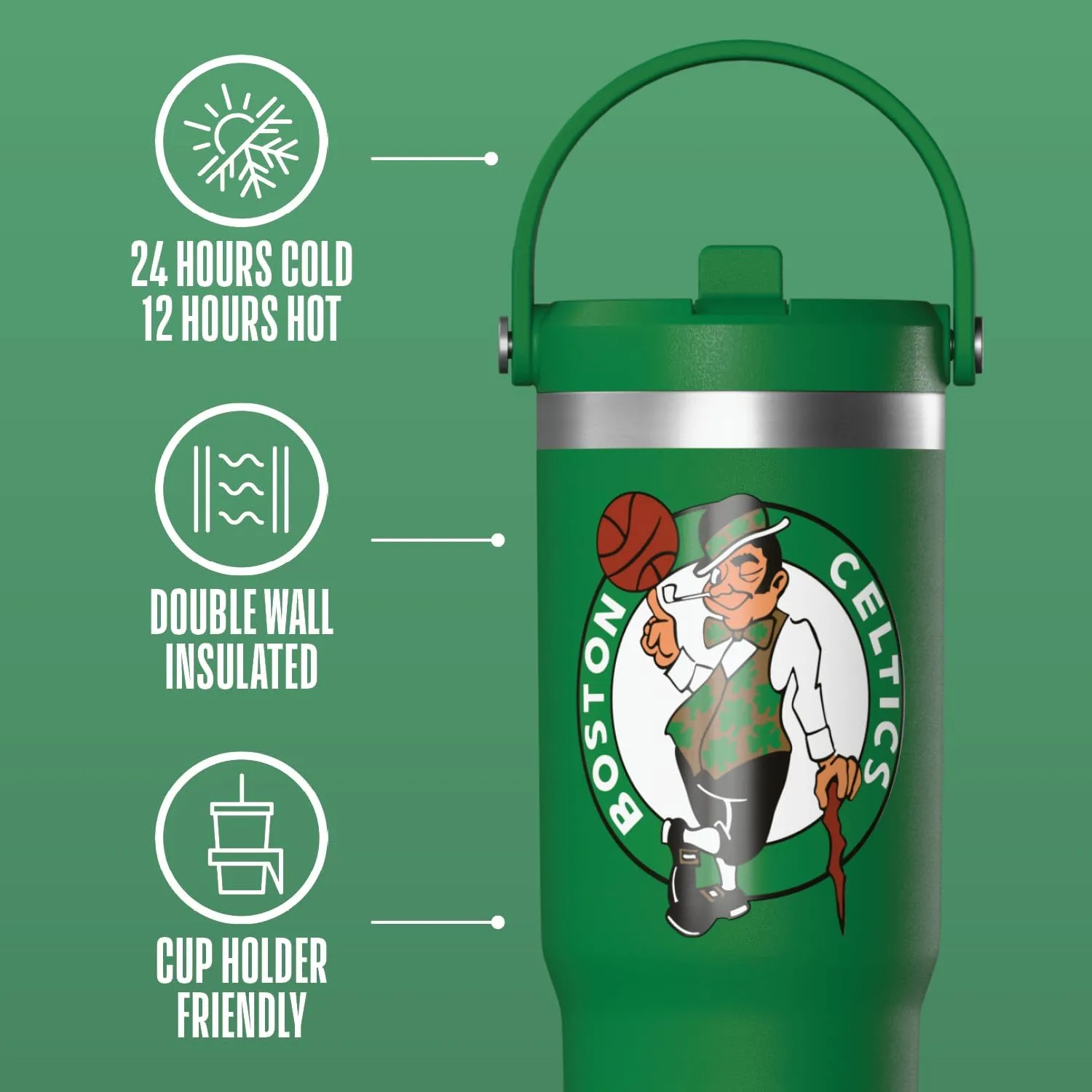 Hydrapeak x NBA Officially Licensed Boston Celtics 32oz Nomad Stainless Steel Tumbler with Handle and Straw Lid, Leakproof Water Bottle in Limited Edition Collector's Gift Box