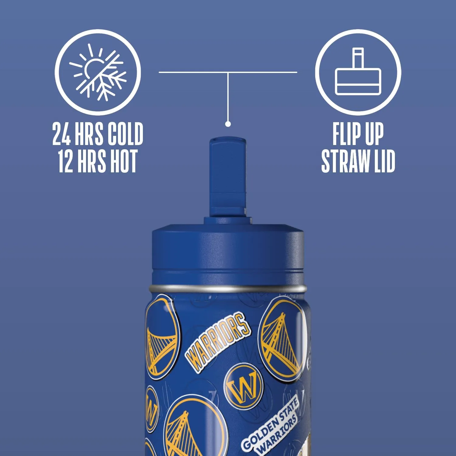 Hydrapeak x NBA Officially Licensed Golden State Warriors 14oz Mini Kids Water Bottle with Straw Lid and Handle Reusable Stainless Steel Double Wall Insulated Spill Proof Sports Gift for Boys Girls
