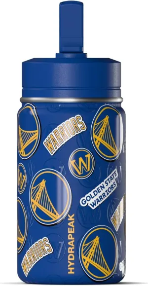 Hydrapeak x NBA Officially Licensed Golden State Warriors 14oz Mini Kids Water Bottle with Straw Lid and Handle Reusable Stainless Steel Double Wall Insulated Spill Proof Sports Gift for Boys Girls