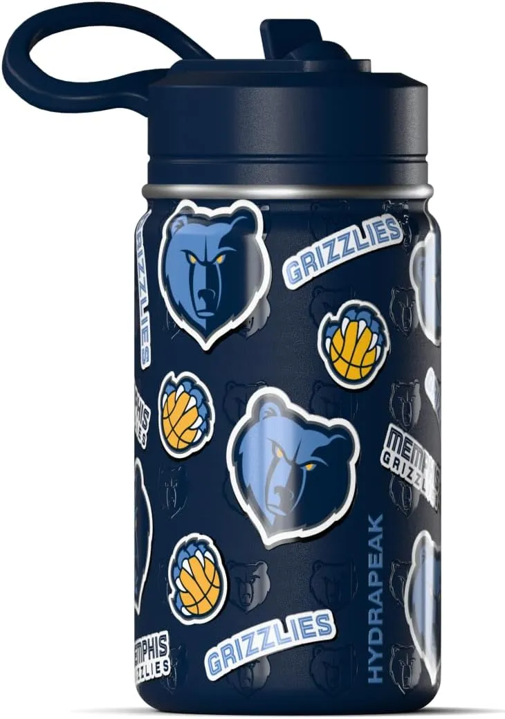 Hydrapeak x NBA Officially Licensed Memphis Grizzlies 14oz Mini Kids Water Bottle with Straw Lid and Handle Reusable Stainless Steel Double Wall Insulated Spill Proof Sports Gift for Boys Girls