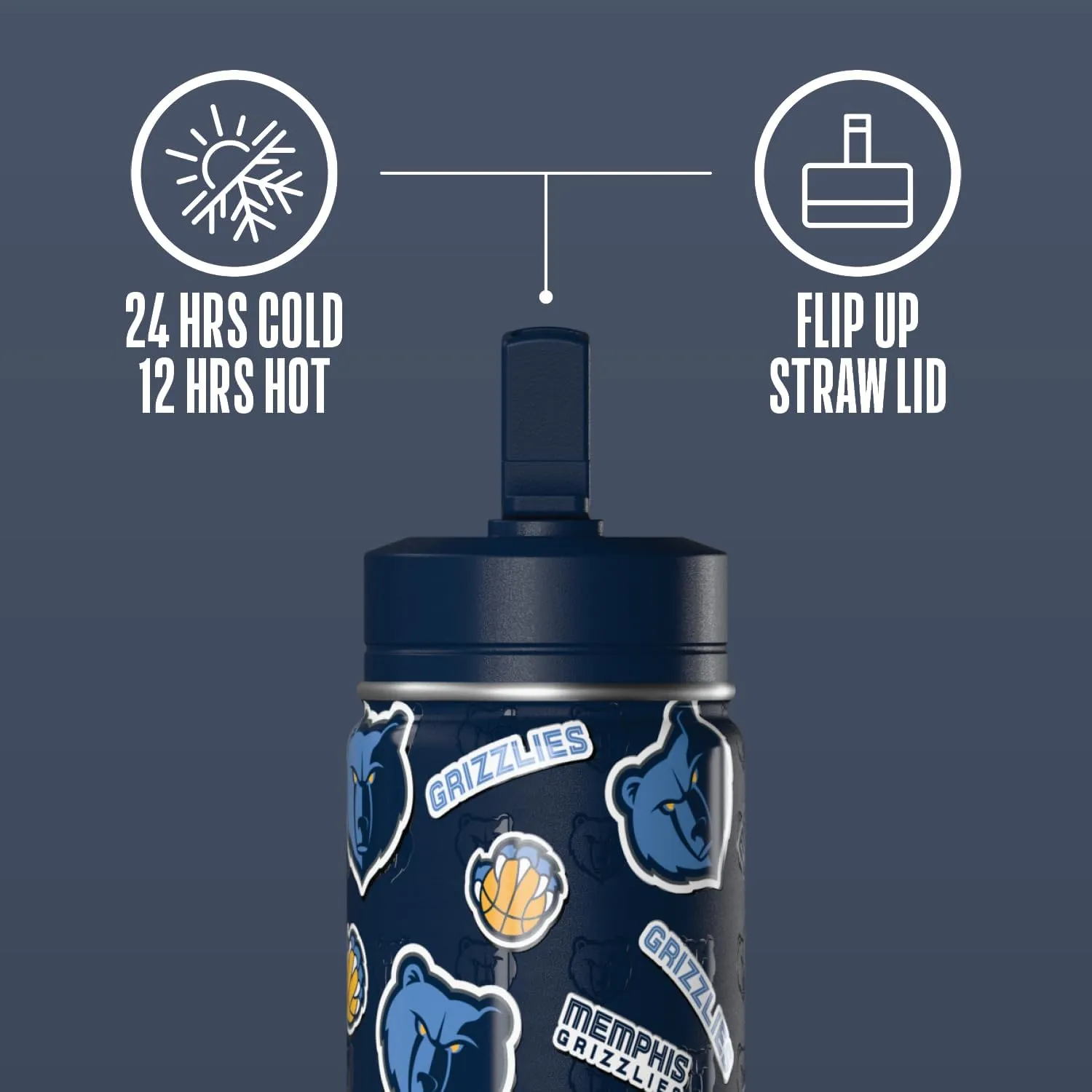 Hydrapeak x NBA Officially Licensed Memphis Grizzlies 14oz Mini Kids Water Bottle with Straw Lid and Handle Reusable Stainless Steel Double Wall Insulated Spill Proof Sports Gift for Boys Girls