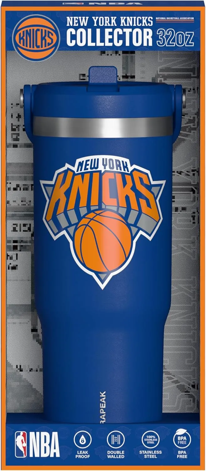 Hydrapeak x NBA Officially Licensed New York Knicks 32oz Nomad Stainless Steel Tumbler with Handle and Straw Lid, Leakproof Water Bottle in Limited Edition Collector's Gift Box