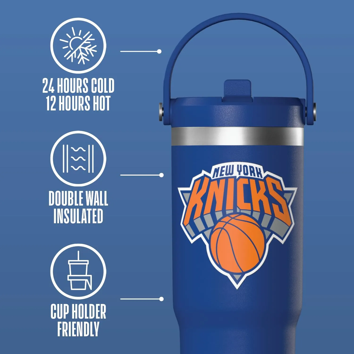 Hydrapeak x NBA Officially Licensed New York Knicks 32oz Nomad Stainless Steel Tumbler with Handle and Straw Lid, Leakproof Water Bottle in Limited Edition Collector's Gift Box